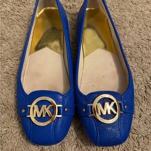 Michael Kors Royal Blue Leather Loafers with Gold Accents